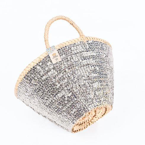 Mini Grey Sequin Basket ✨ - Chic Sparkling Tote for Gifts & Everyday Elegance